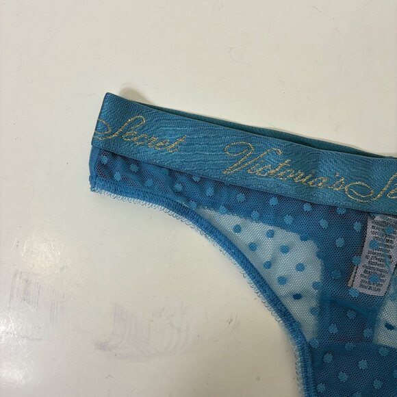 NEW Victoria’s Secret Blue Polka Dot Mesh Thong S Y2K Vibe, Coquette Lingerie - Picture 2 of 7